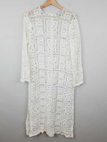 ZARA Womens Size XL or 16 / US 12 White Textured Weave Crochet Midi Dress
