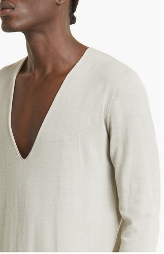 NWT Rick Owens Oversize Deep V-Neck 100% Wool Sweater - One Size - Pearl Color - Picture 5 of 18