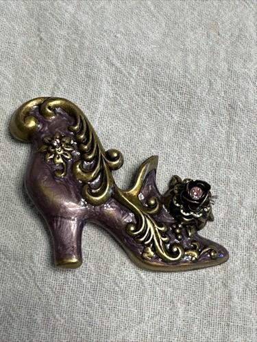 Vintage Sweet Romance Rhinestone Flower Pin Brooch Victorian Shoe Lilac - Picture 5 of 13