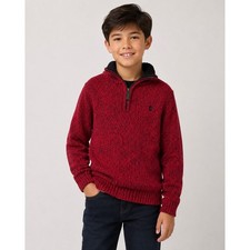 Boys IZOD Red Black Marled Cotton Quarter Zip Sweater Medium 10/12 Holiday