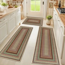 HEBE Washable Kitchen Rugs Sets of 3, Non Slip Absorbent Kitchen Rugs and Mat...