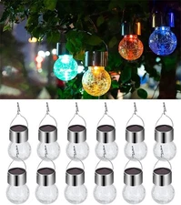 12 Pack Hanging Solar Powered Led Light with 7 Color Auto-changing, Cracked Glas