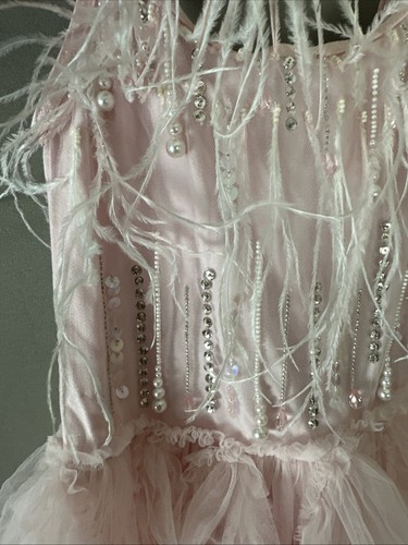 Tutu Du Monde Soft Pink Dress Ruffled Tulle Beads & Feather Embellishments 6-7 - Picture 3 of 8