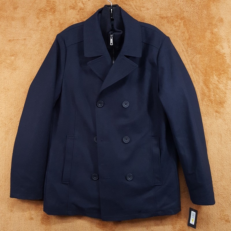 KENNETH COLE Coat Mens Medium Navy Peacoat Zip Up Bib Quilted Wool $250 - second product detail image