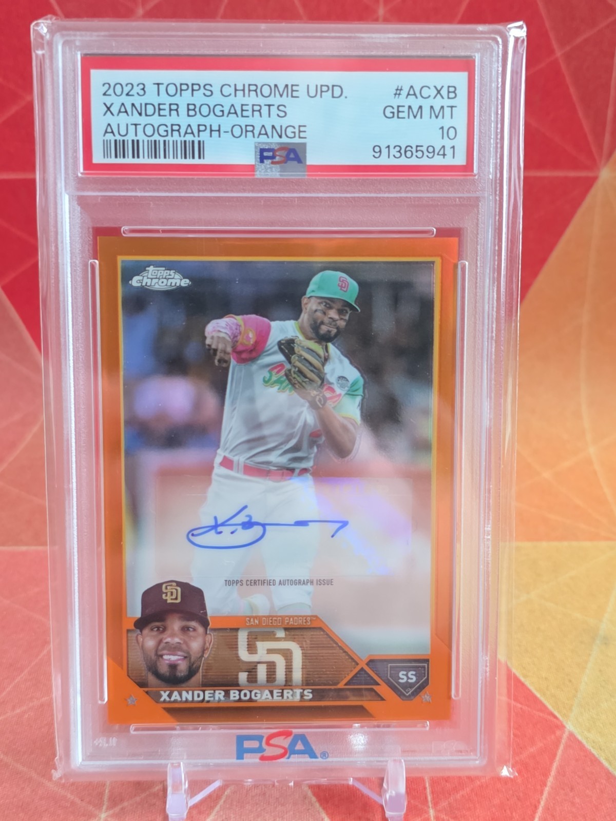2023 Topps Chrome Update ACXB Xander Bogaerts Orange Refractor Auto /25 PSA 10