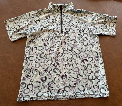 Kerrits Girls Short Sleeve 1/4 Zip Riding Equestrian Shirt Blue Horseshoe XL