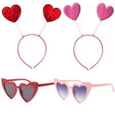 Heart Headbopper Eyeglasses, Valentine Day Headband Hair, 4 Pack Costume Party