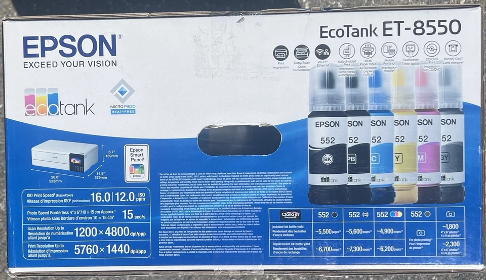 BRAND NEW Epson EcoTank Photo ET-8550 Wireless Wide Format Color AIO Printer - Image 4 of 4