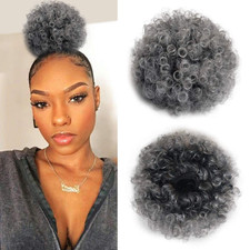 Dark Grey Kinky Curly Afro Puff Drawstring Ponytail Short Afro
