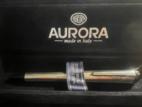 🔴 AURORA penna sfera ARGENTO 925 MASSICCIO Idea pennino M mai usata astuccio - Foto 9 di 9