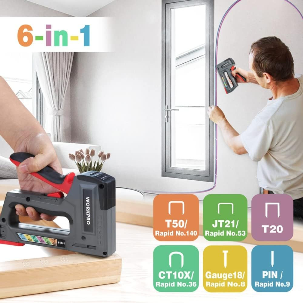 Staple Gun, 6-In-1, Manual Brad Nailer with 4000 Counts Staples, Upholstery Stap