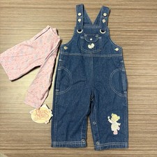 Vintage Precious Moments Baby Girl Outfit 12M Denim Overalls  Floral LNG sleeve
