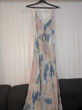 LECHIE Women's Tie Dye Maxi Dress V-Neck Adjustable Spaghetti Straps Size S.