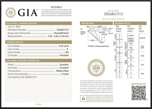 Natural Diamond 0.23 Ct GIA CERTIFIED 4 mm Color K/SI Grade Loose Round Cut - Picture 3 of 4