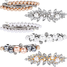 6 Pieces Vintage Hair Barrettes for Women Retro Flower French Pearl Crystal Rhin