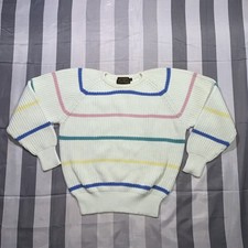 Vintage 90s Eddie Bauer Crewneck Striped Knit Sweater Size Medium Rare Pastel