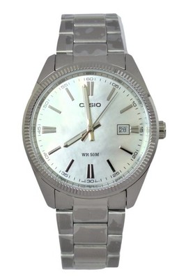 Casio MTP-1302DS-7A Stainless Steel Band Mother of Pearl White Dial Men Watch
