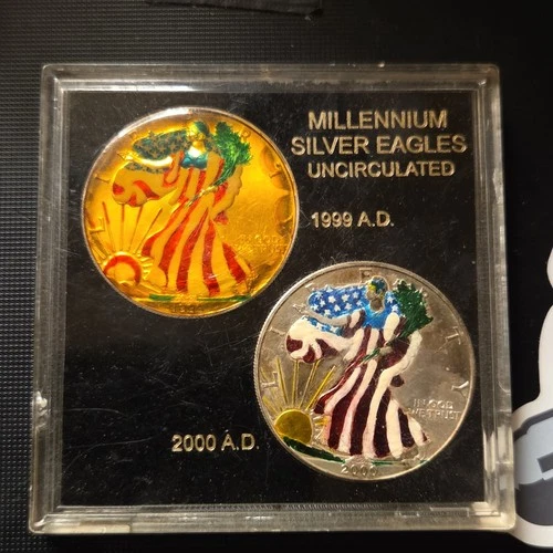 U.S. Mint American Eagle 1999 & 2000 Silver Coins Set 2 oz .999 Fine