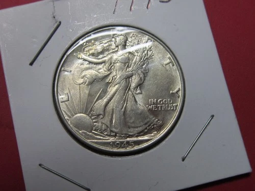 1945 Walking Liberty Half Dollar Lustrous Uncirculated UNC BU Silver 50c Coin