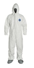 2-Dupont Tyvek Coverall with Hood and Boots Elastic White 2XL TY122SWH2X 0025G1