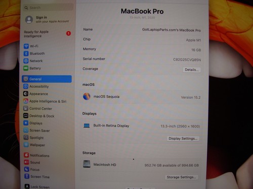 Apple MacBook Pro 13,3" 2020 A2338 M1 8/8GPU 3,2GHz 16GB 1TB MYDA2LL/A Sequoia - Bild 16 von 21