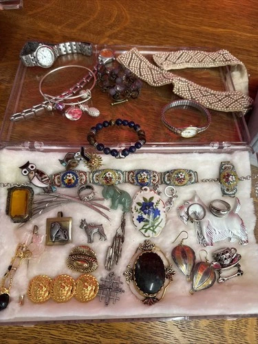 35+ costume jewelry bracelets, earrings, some very old some vintage