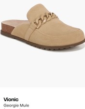 Vionic Georgie Mule Beige Suede Women's Comfort Shoes Chain Accent