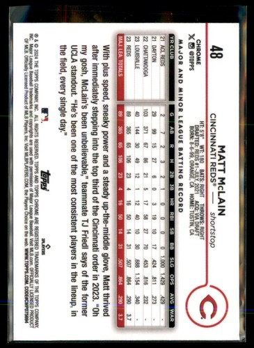 2024 Topps Chrome X-Fractor Matt McLain Cincinnati Reds #48 - Imagen 2 de 2