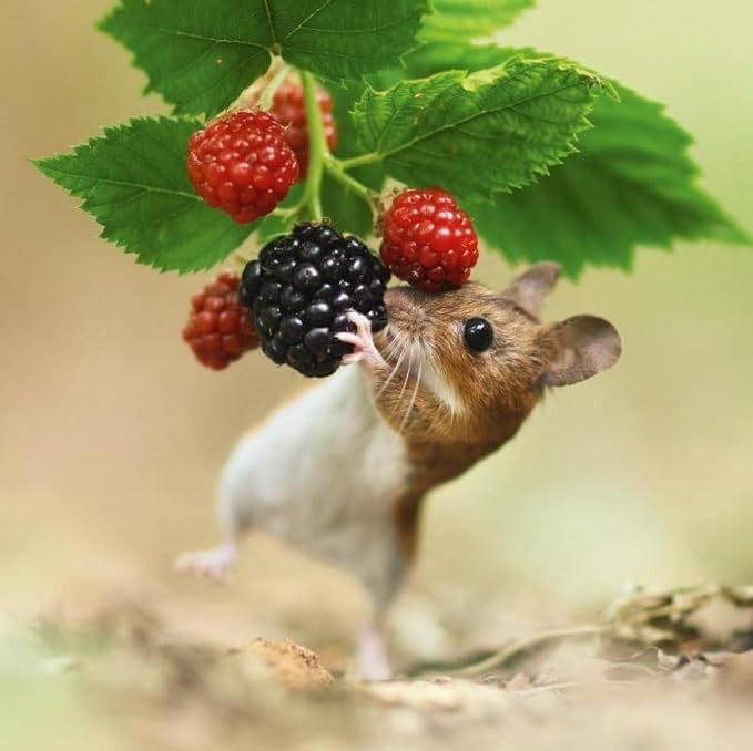 Cute Birthday Card Wood Mouse Blackberry - Fun Photographic Greeting Card