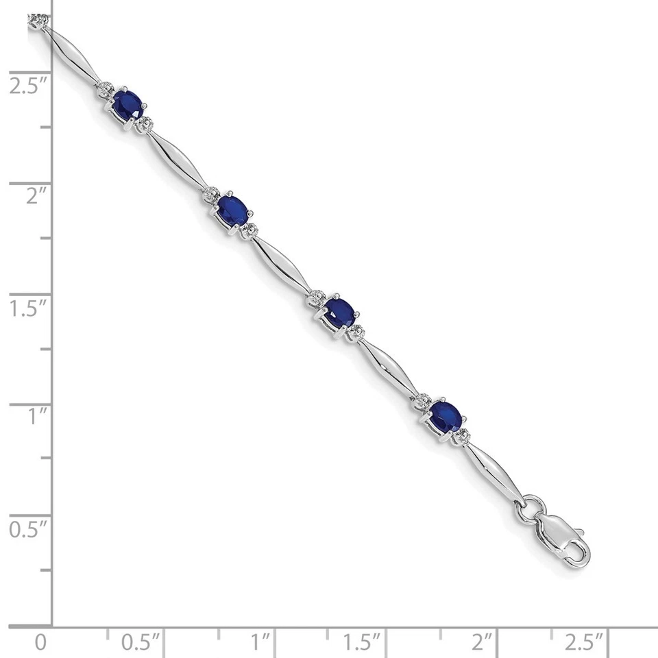 10k White Gold Oval Cut Blue Sapphire & Diamond Fancy Tennis Link Bracelet 7.5" - Image 3 of 3