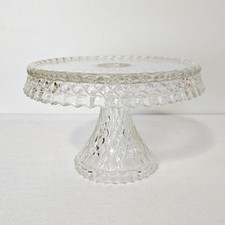 Vintage Clear Glass Quilted Diamond 10 1/4" Cake Stand With Rum Well, Geometric