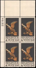 US #1344 MNH plate block of 4, 6c Register & Vote