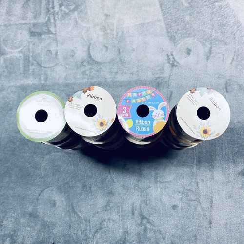 Lot of 16 Mixed Ribbon Spools Wire Edge 2.5" Solid Burlap Plaid Gingham Easter - Picture 6 of 7