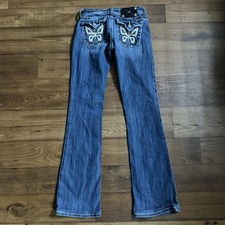 Miss Me Jeans Crystals Butterfly Rhinestones Style JP5019 Boot Cut 26 Inseam 32