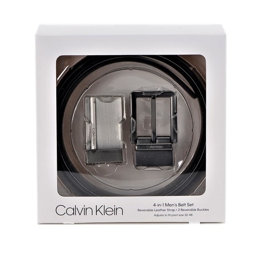 Calvin Klein Men's 32mm Reversible Leather Strap 4-in-1 Belt Set Black/Brown - Picture 2 of 7