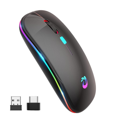 LED Wireless Mouse, Rechargeable Slim Silent Mice 2.4G Portable Office Optica...