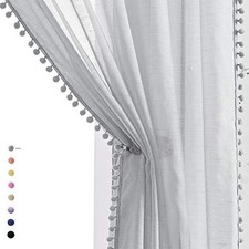 Linen Textured Sheer Curtains Drapes for Bedroom 52"W x 108"L Pack of 2 Grey