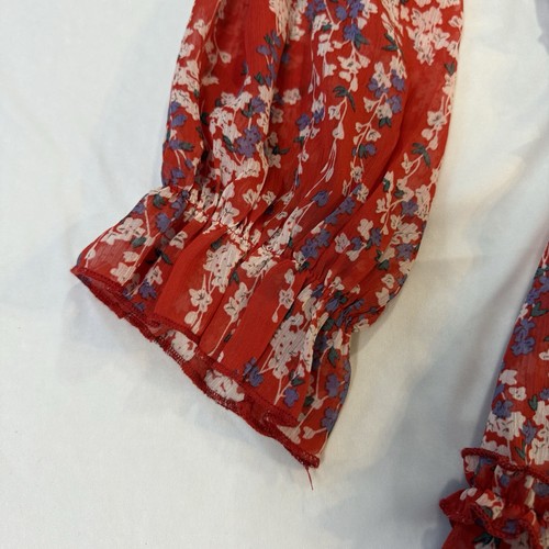 Shein Kleid rot geblümt Gr. L Rücken Knöpfe & Reißverschluss lange Puffärmel kurzes Knie - Bild 4 von 14