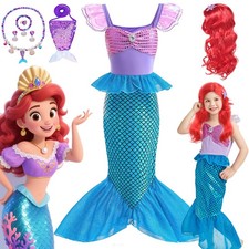 Girls Kids Little Mermaid Ariel Dress Up Outfit Princess Cosplay Costume Gifts