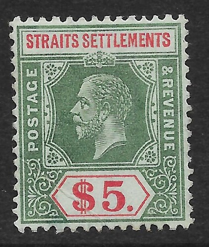Straits Settlements 1913 $5 Green & Red/Green (White Back) SG 212 : MH