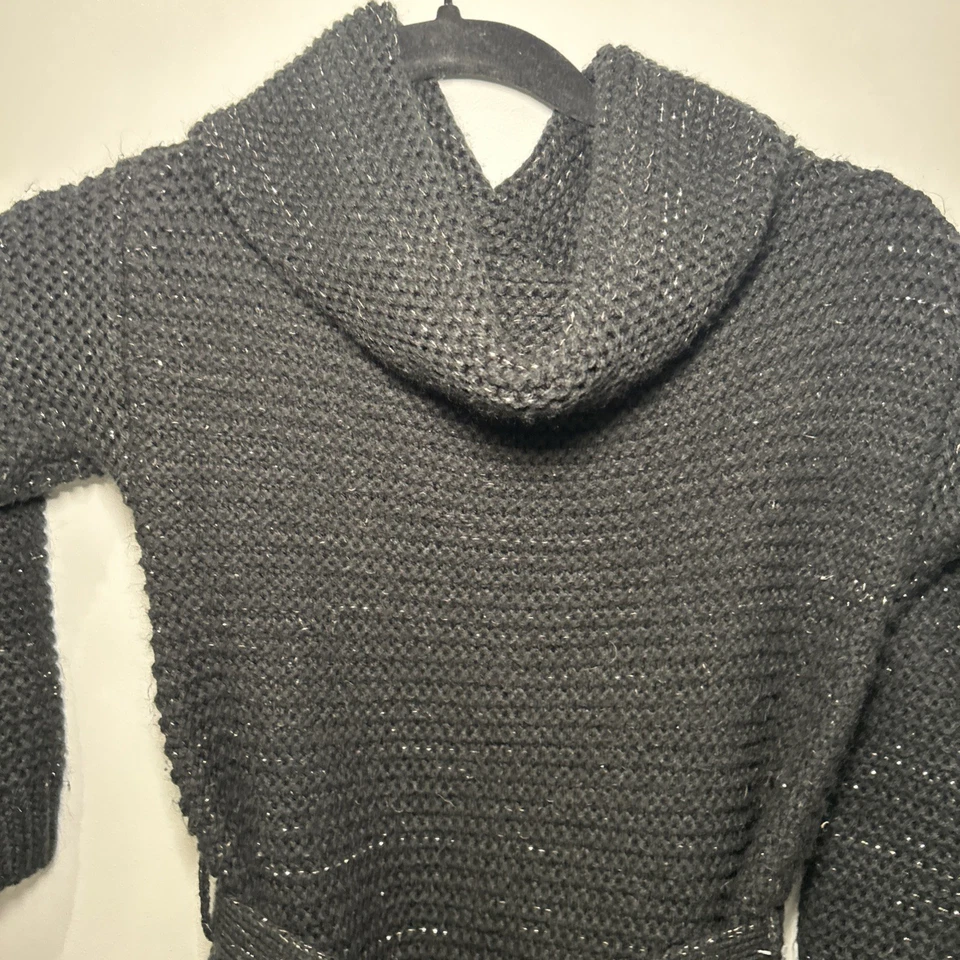 Vestido Suéter Tejido Cherokee Niña Negro (Brillo Dorado) Grande 12/14 Capucha Cuello Cinturón Foto 3 de 4