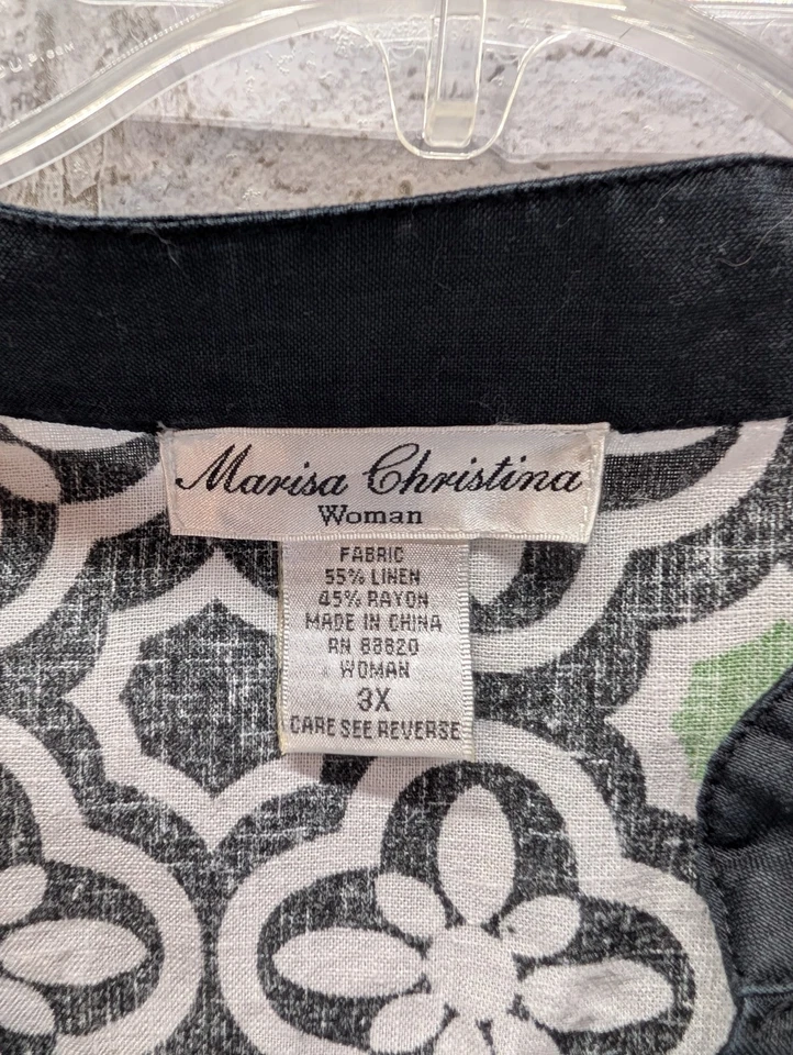 Marisa Christina Womens Blouse Black White 3/4 Sleeve Size 3X  - Image 3 of 4