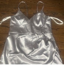 Azazie Silver Satin Sleeveless Regular Bridesmaid Dress Size A10 Elegant Gown