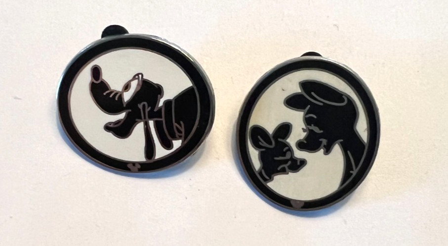 Disney Mickey Mouse Hidden Pin Black & White Silhouette-Pluto & Kanga & Roo Set2