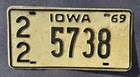 Vintage 69 IA License Plate 1969 Iowa Lic 22 5738 — photo 1