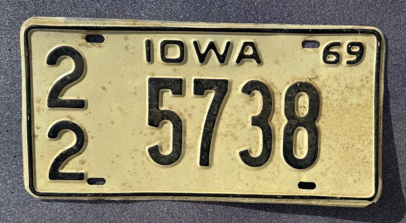 Vintage 69 IA License Plate 1969 Iowa Lic 22 5738