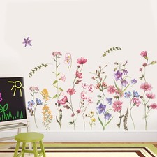 6 Pieces Flowers Wall Decals Peel and Stick Floral Wall Stickers Colorful Gar...