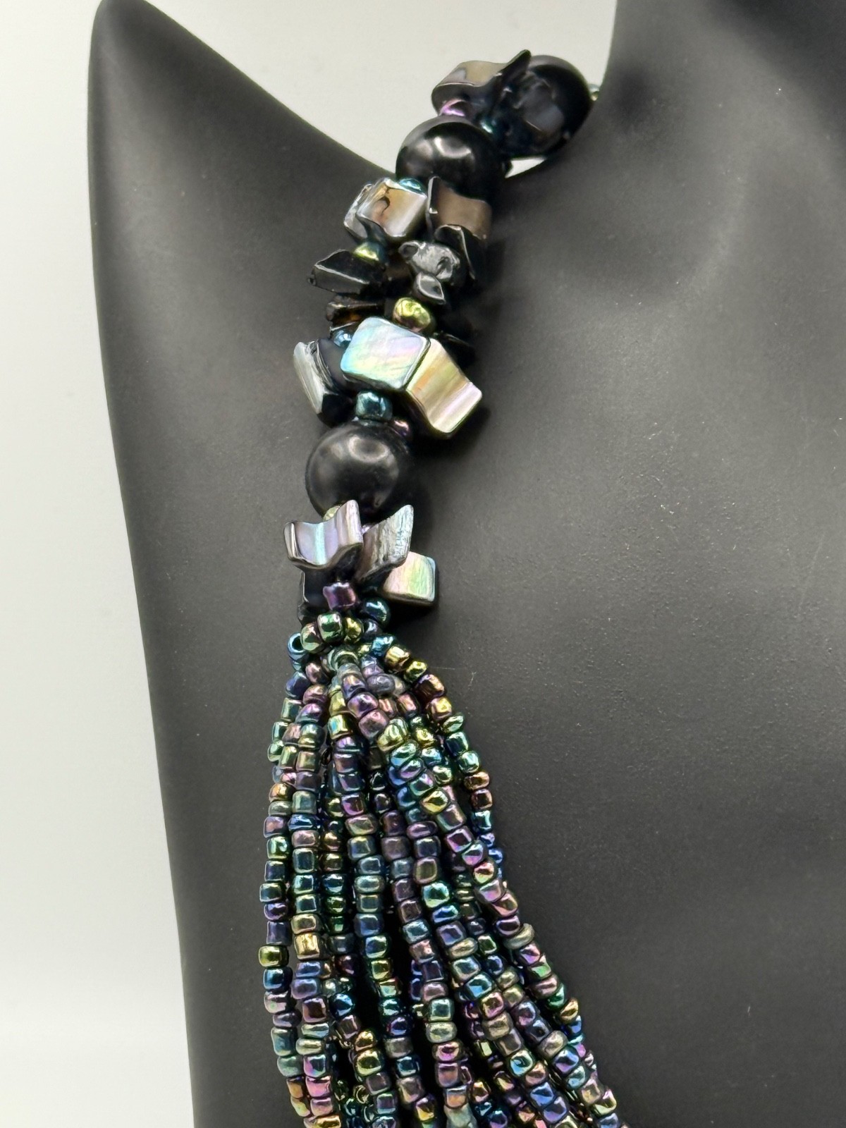 Statement Black Multi-Strand Beaded Necklace, Chu… - image 3