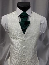 Men's  Boy's Waistcoats In A Sage  Ivory Scroll Design, Ideal For Weddings