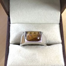Tiger Eye Cushion Cut Gemstone With 925 Sterling Silver Ring For Men's 106